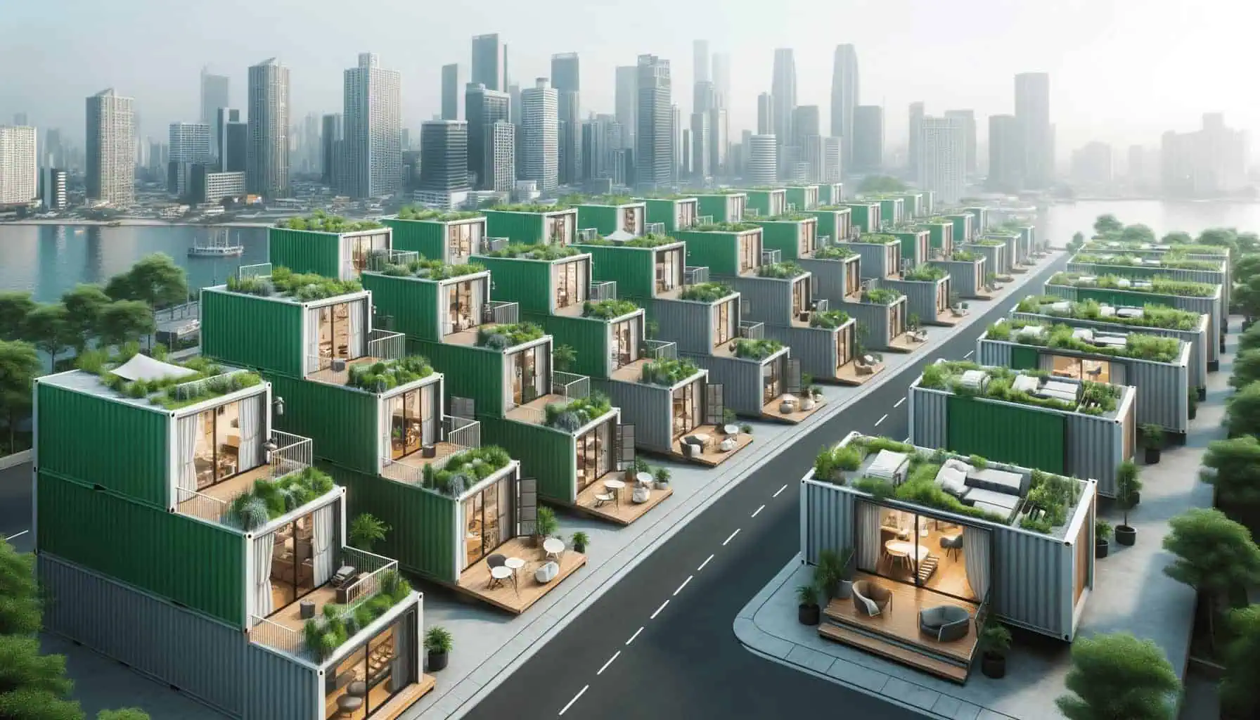 DALL·E 2023 10 19 09.15.48 Photo of an urban container cabin community demonstrating adaptive reuse. Each cabin has its unique style with green roofs and shared communal space DALL·E 2023 10 19 09.15.48 Photo of an urban container cabin community demonstrating adaptive reuse. Each cabin has its unique style with green roofs and shared communal space